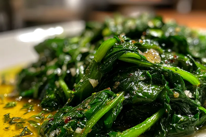 Cooking Spinach Sautéed with Garlic & Olive Oil